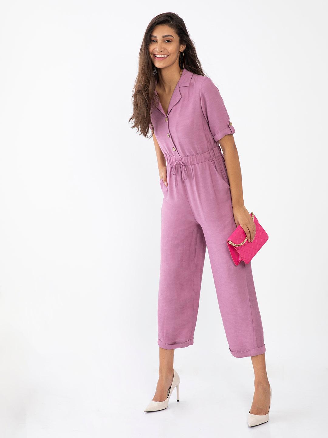 purple solid jumpsuit for women