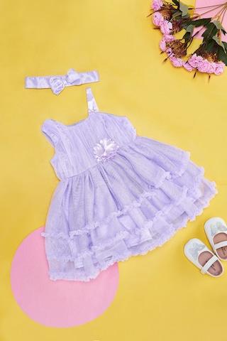 purple solid off shoulder party sleeveless baby regular fit dress