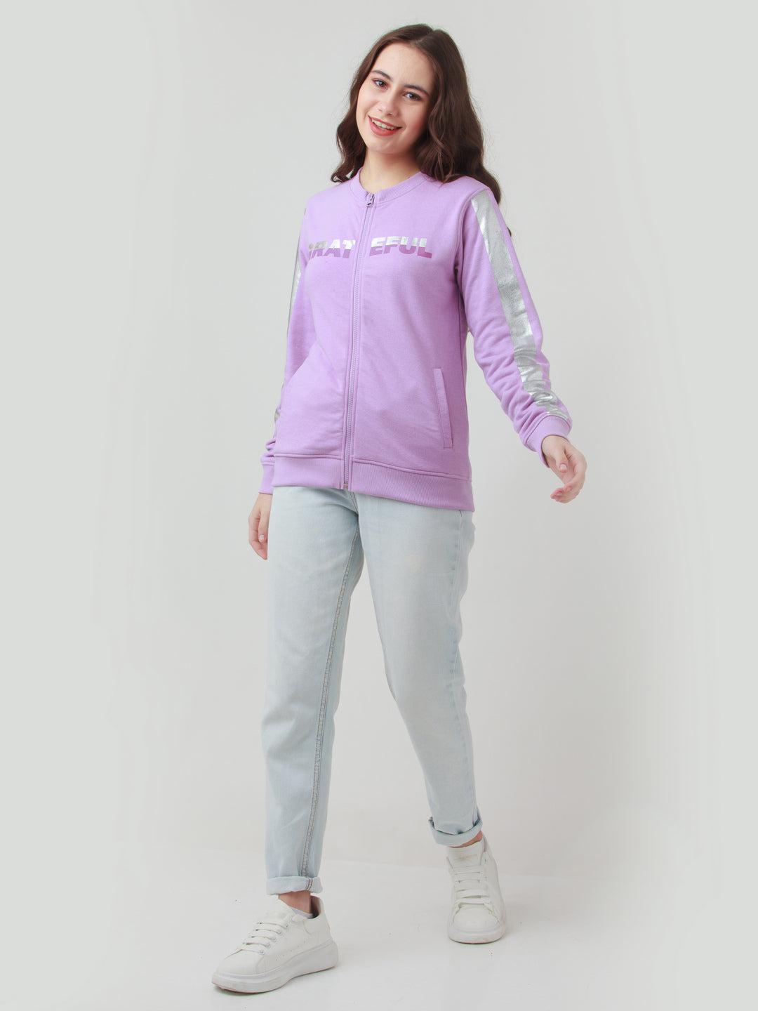 purple solid straight sweatshirt for women