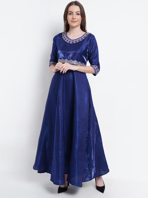 purple state dark blue embroidered gown