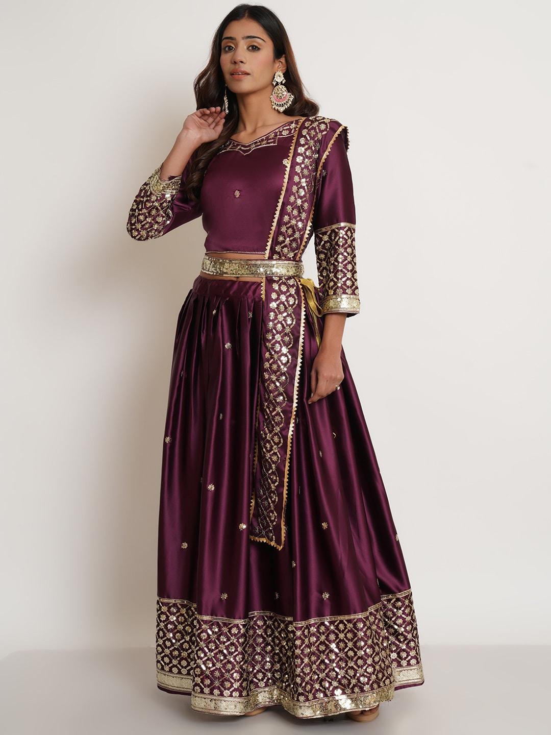 purple state embellished semi-stitched lehenga & unstitched blouse with dupatta