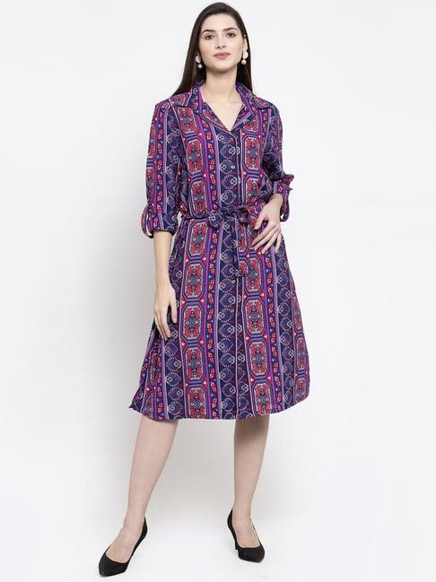 purple state multicolor cotton printed shirt dress