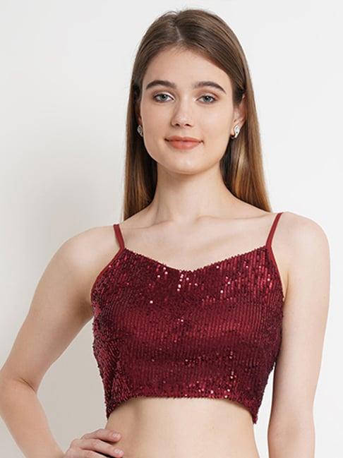 purple state red embellished crop top