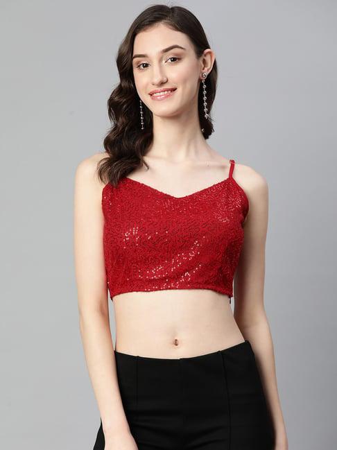 purple state red embellished crop top