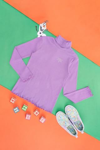 purple stripe winterwear full sleeves turtle neck girls regular fit  sweatshirt