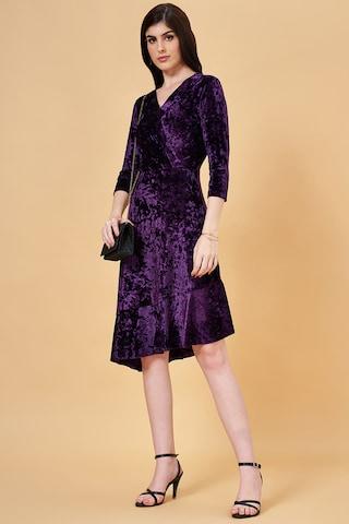 purple textured knee-length  formal women regular fit  dress