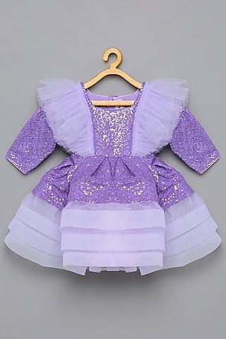 purple tulle embroidered dress for girls