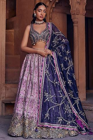 purple & blue silk sequins handwork lehenga set