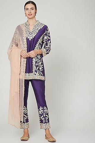 purple & blush pink embroidered kurta set