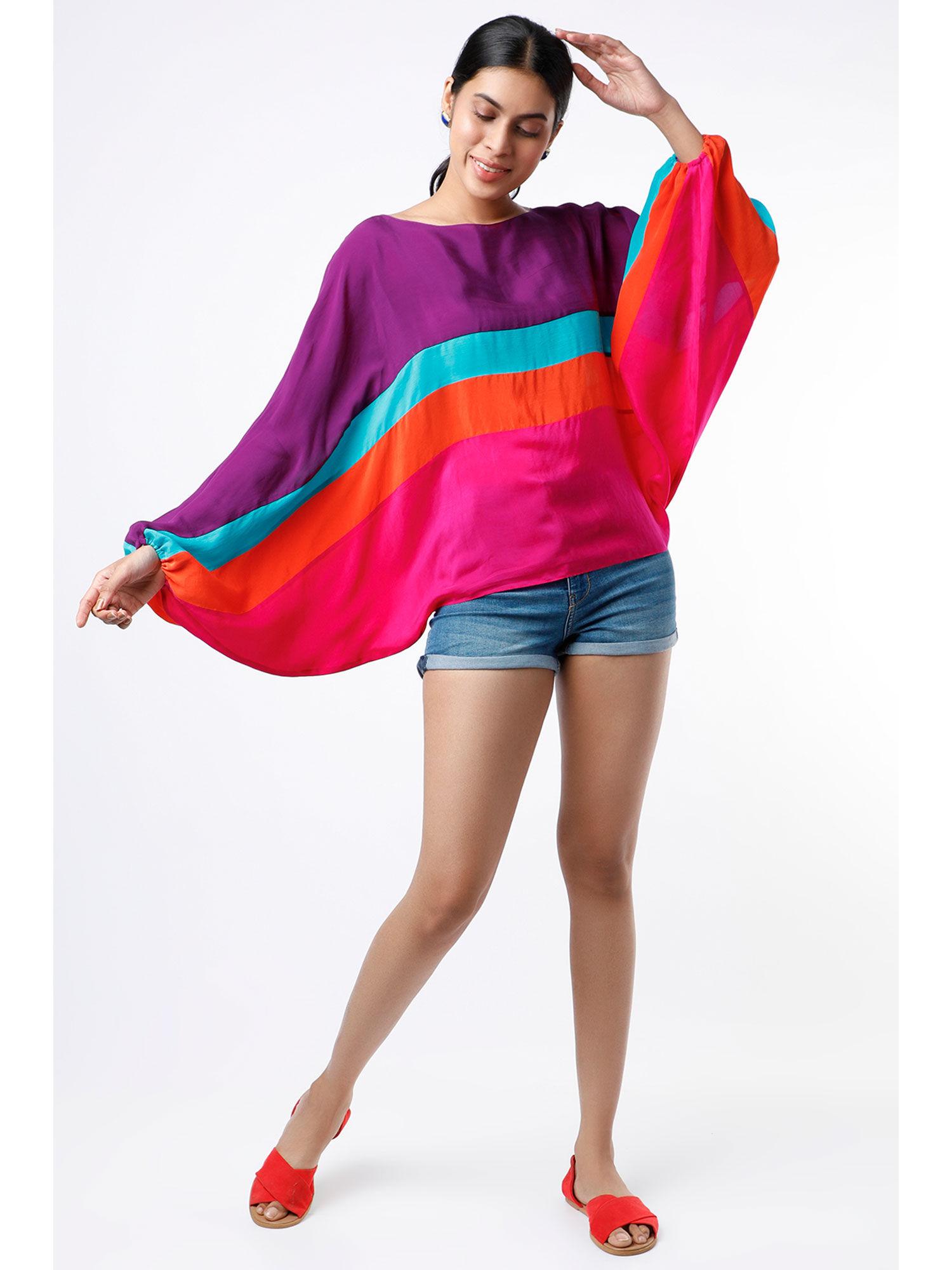 purple & fuchsia color blocked kaftan top