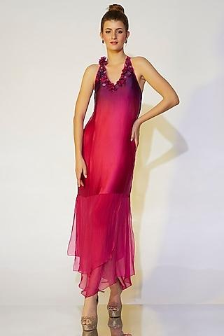 purple & fuchsia ombre embroidered gown