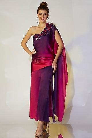 purple & fuchsia ombre gown saree