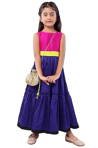 purple & fuchsia pink crepe dress for girls
