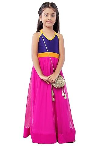 purple & fuchsia pink net dress for girls