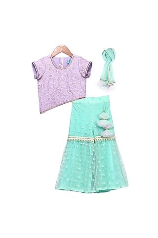 purple & green mirror worked sharara set for girls