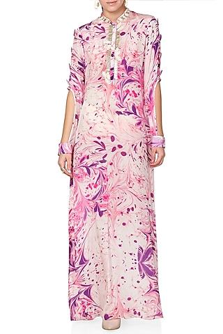 purple & ivory embroidered printed long tunic