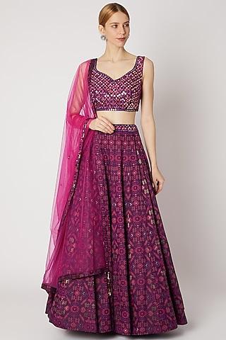 purple & magenta embroidered patola lehenga set