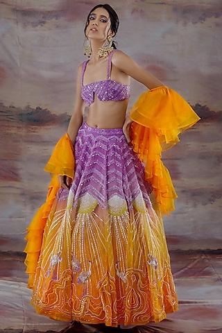 purple & orange embroidered ombre lehenga set