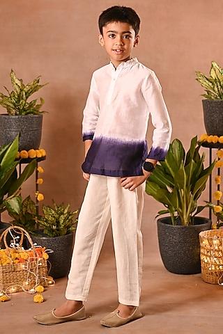 purple & white cotton silk tie-dye kurta set for boys