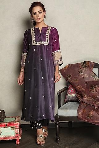 purple 4d shaded embroidered kurta set