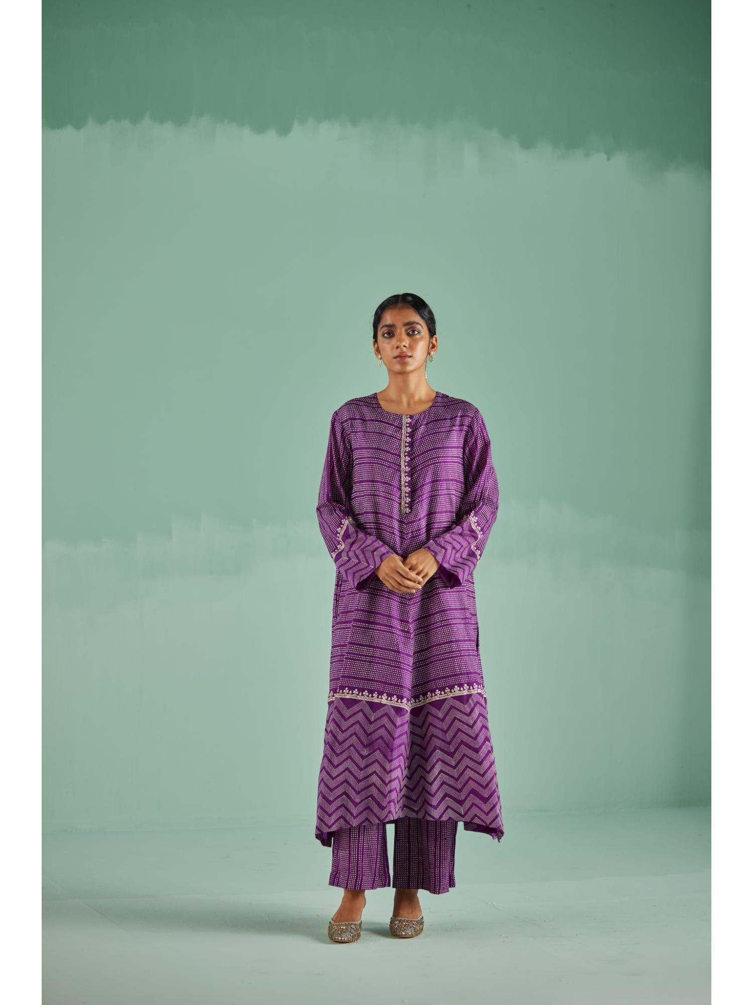 purple a-line kurta and pant (set of 2)