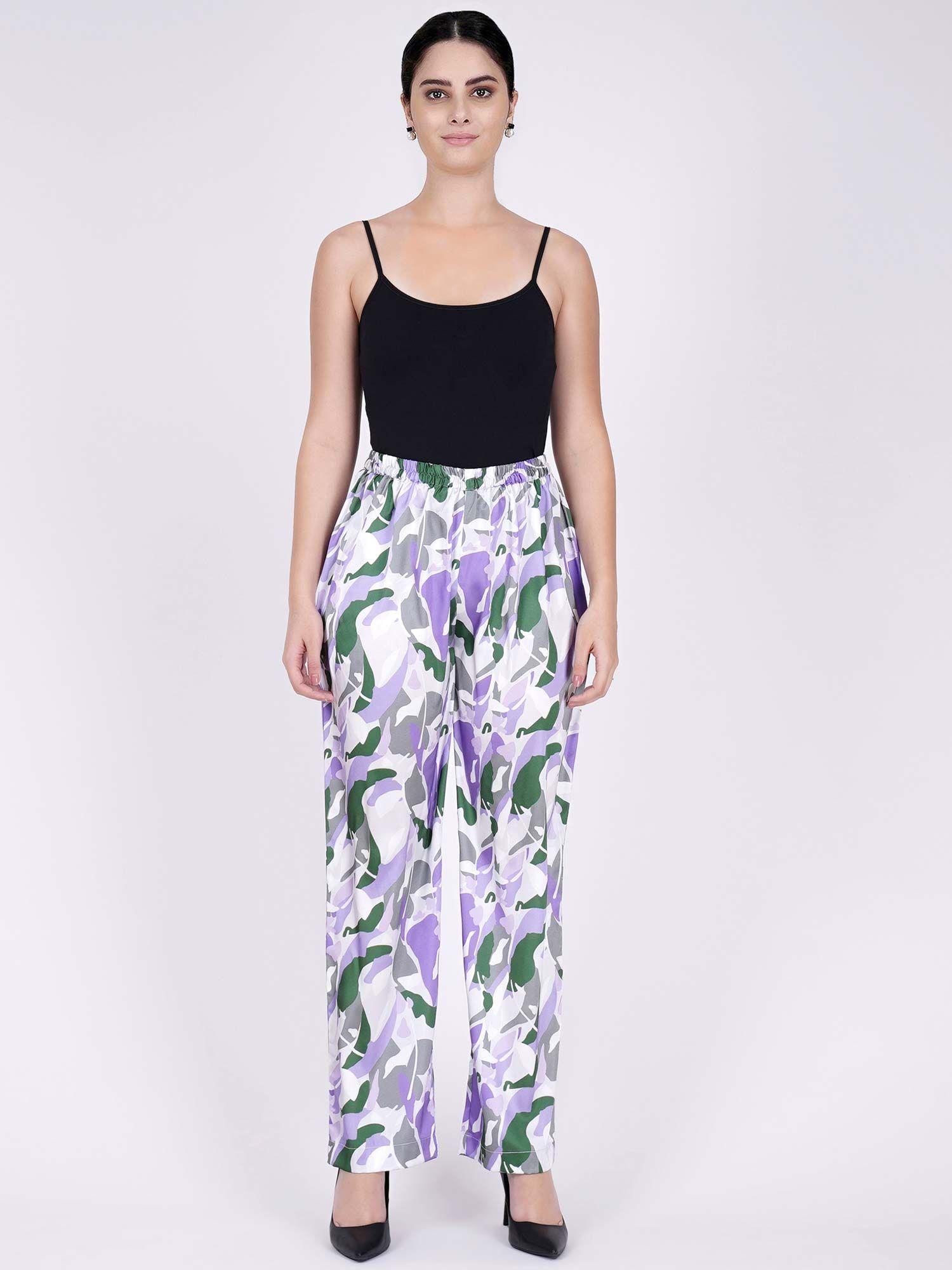 purple abstract camouflage printed pants