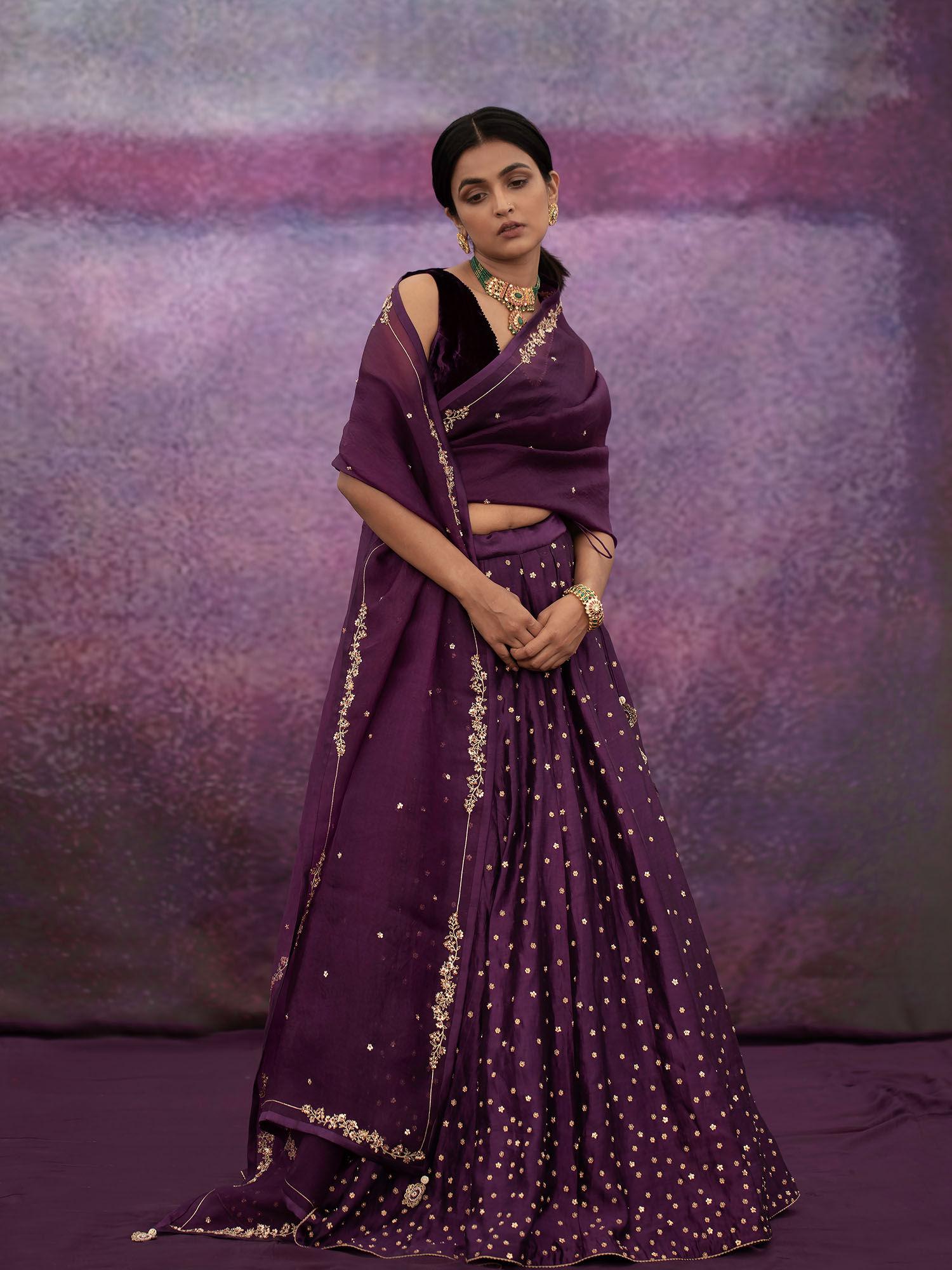 purple all over booti kalli lehenga set (set of 3)