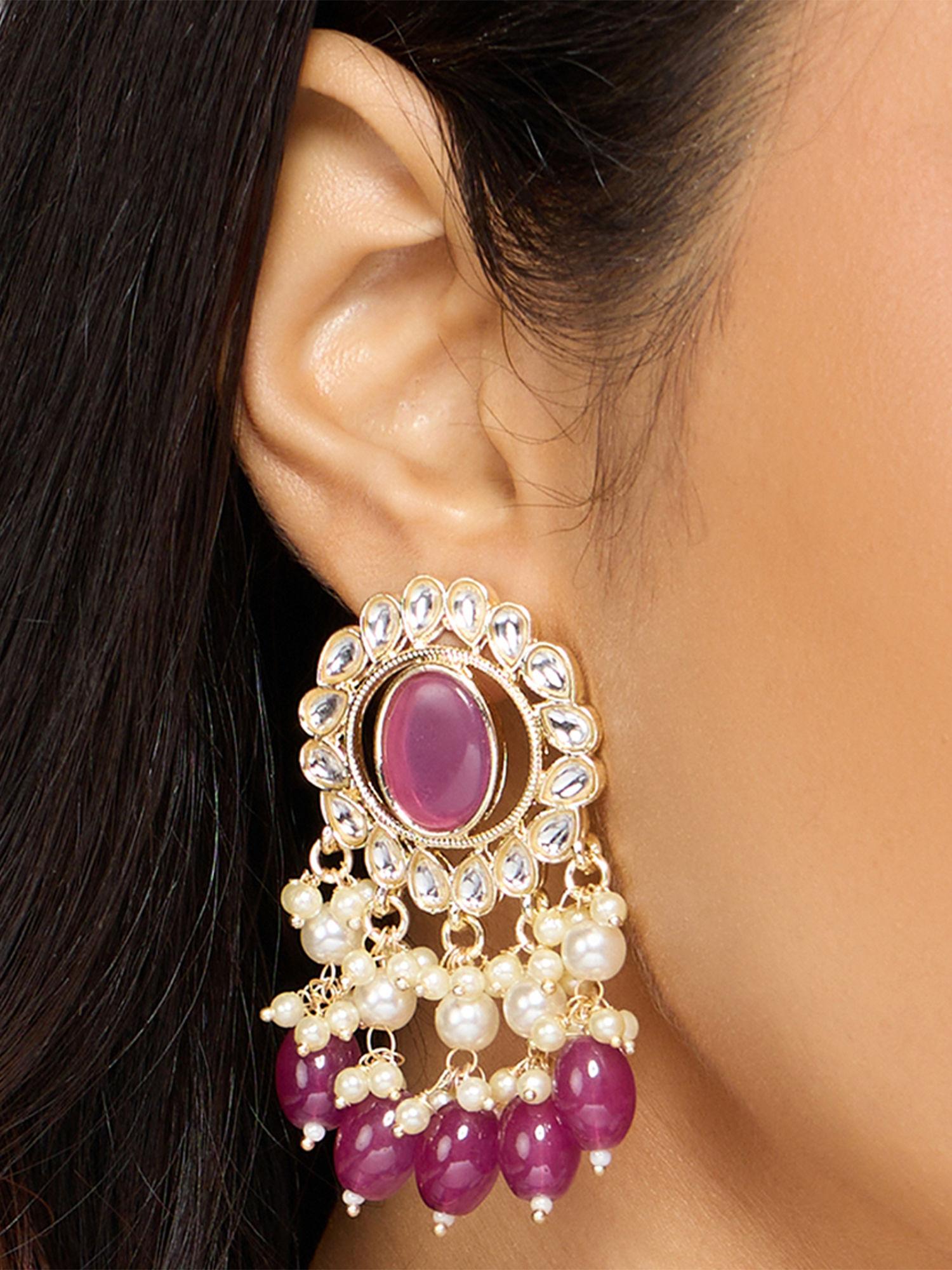 purple and gold traditional floral earrings