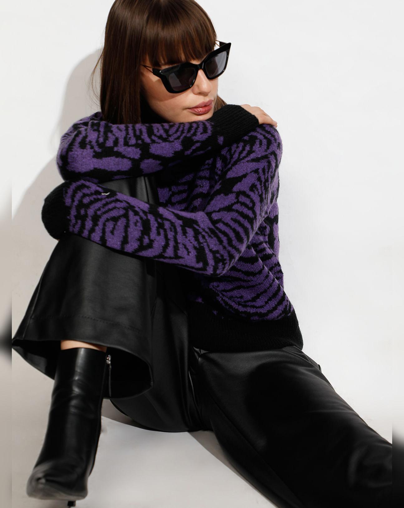 purple animal print high neck pullover