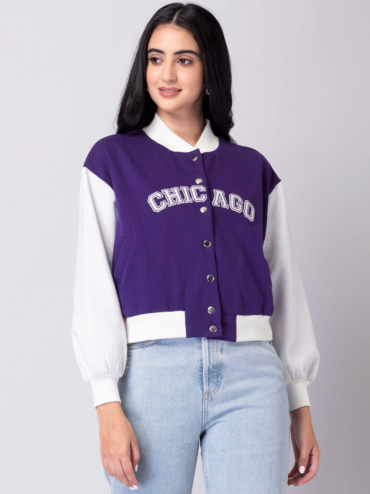 purple applique varsity jacket