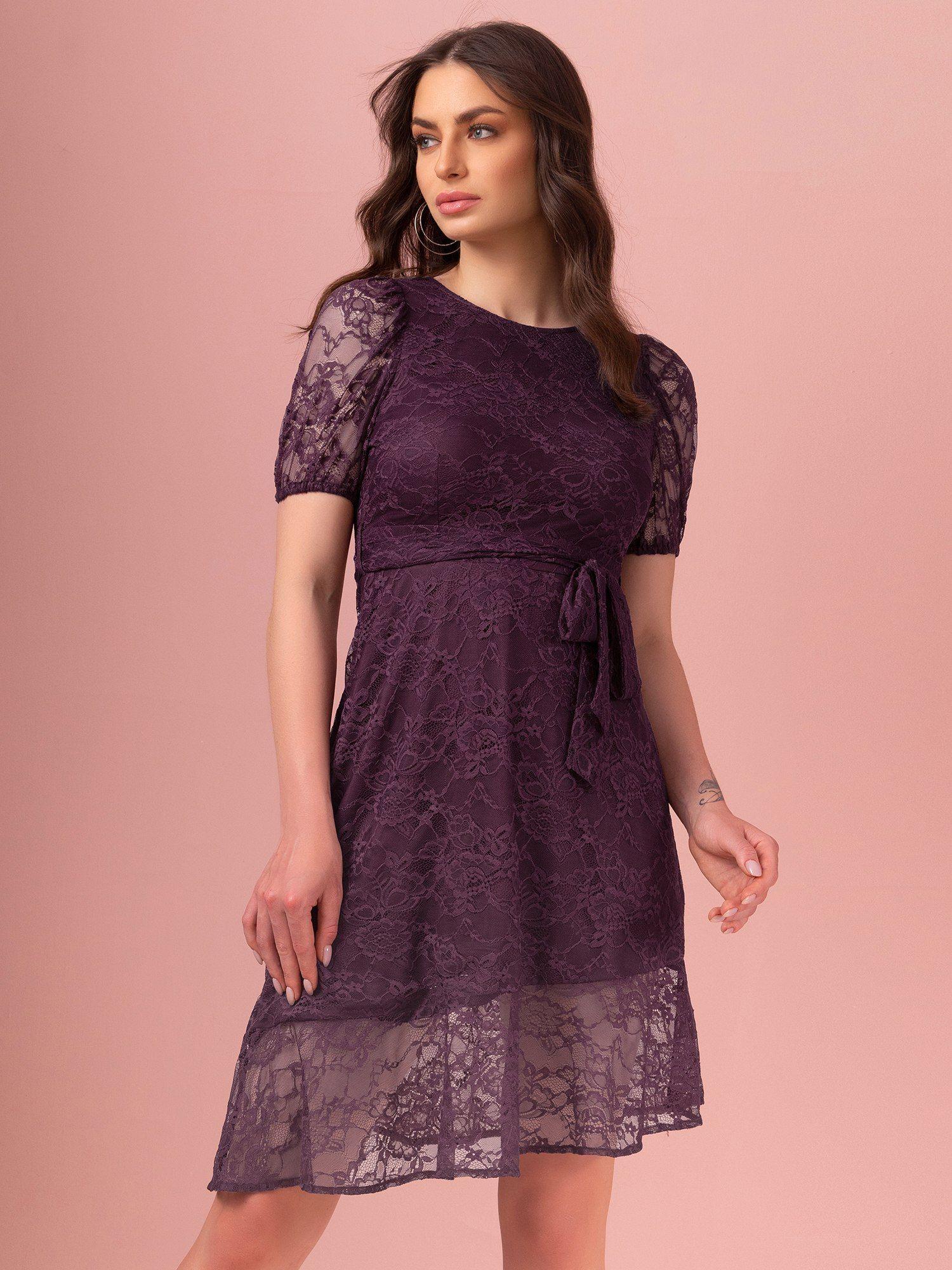 purple asymmetric hem mini dress with belt (set of 2)