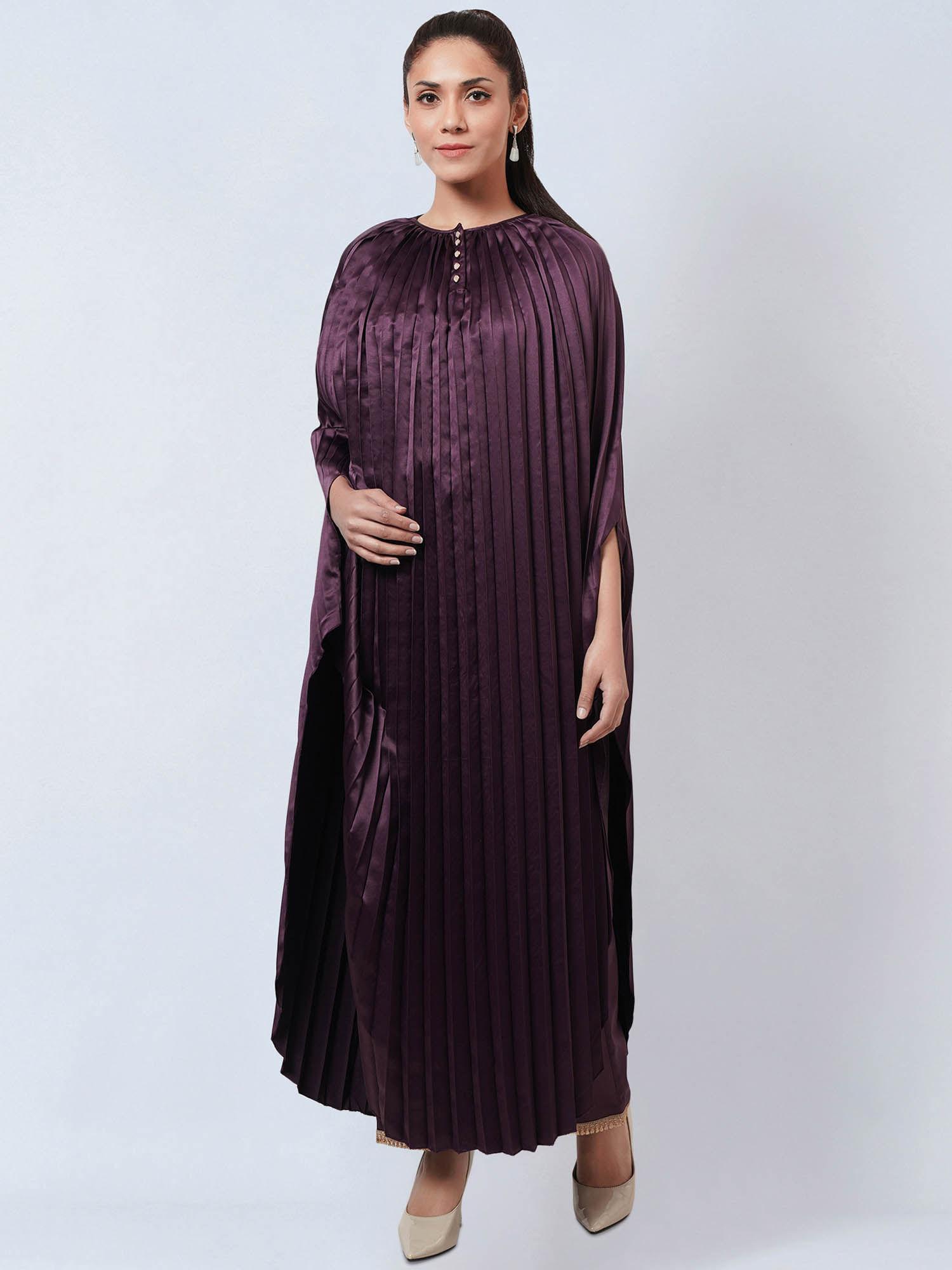 purple asymmetrical pleated kaftan dress