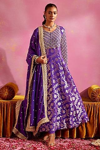 purple banarasi anarkali set