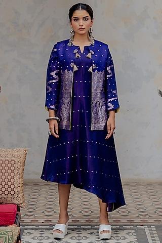 purple banarasi embroidered jacket dress