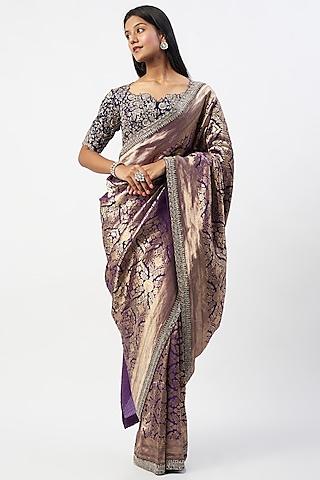 purple banarasi saree set