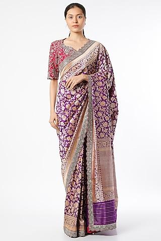 purple banarasi saree set