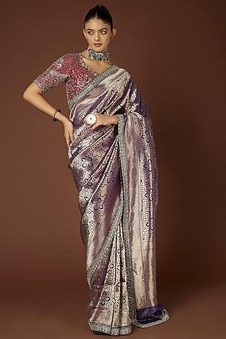 purple banarasi saree set