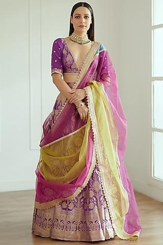 purple banarasi silk lehenga set