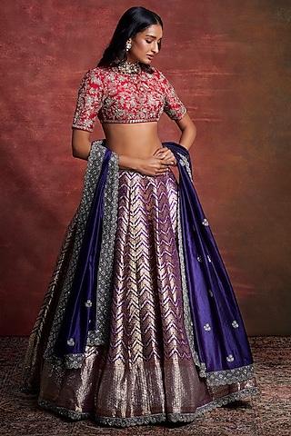 purple banarasi zardosi embroidered lehenga set