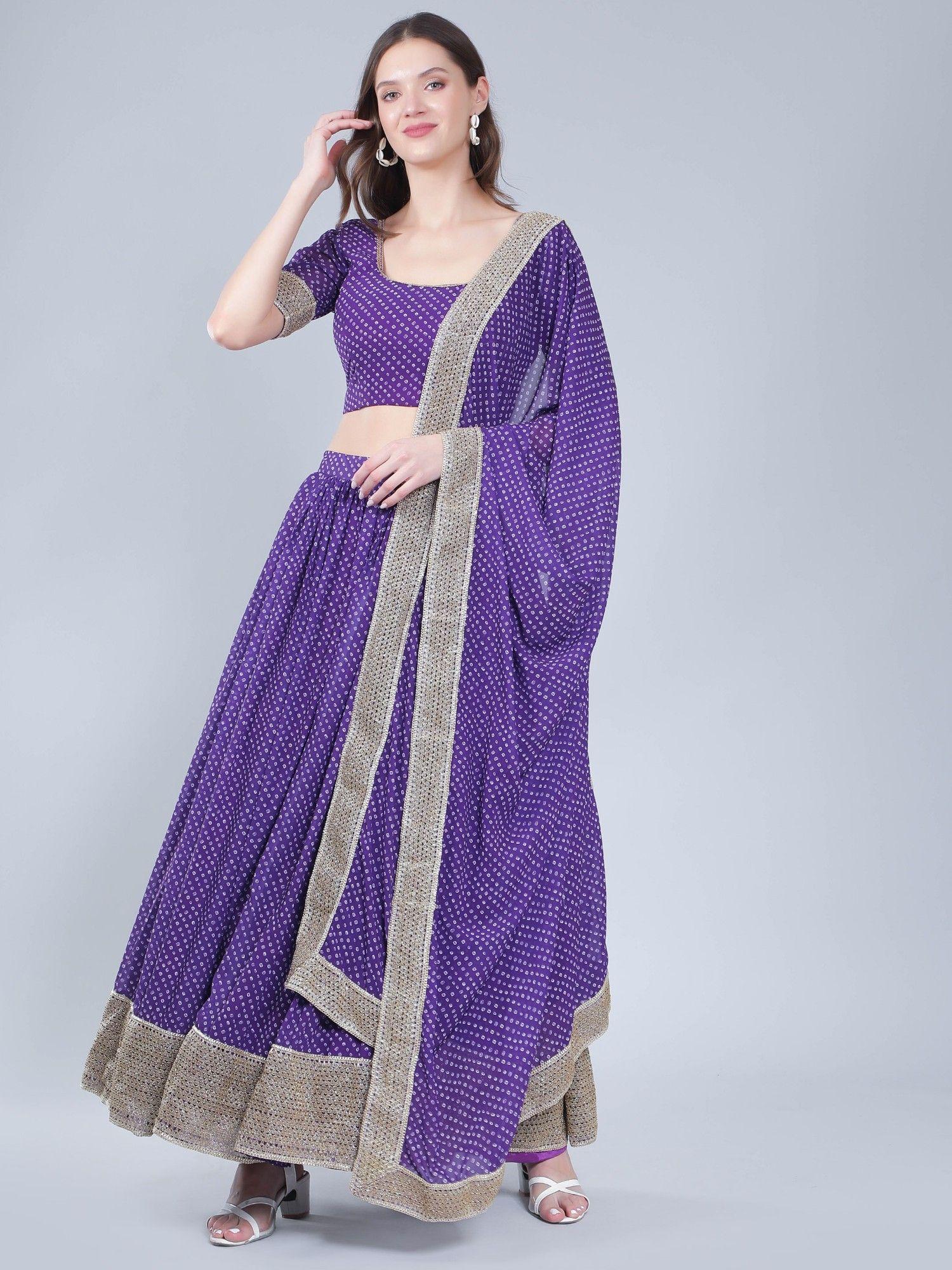 purple bandhani lehenga and blouse with dupatta (set of 3)