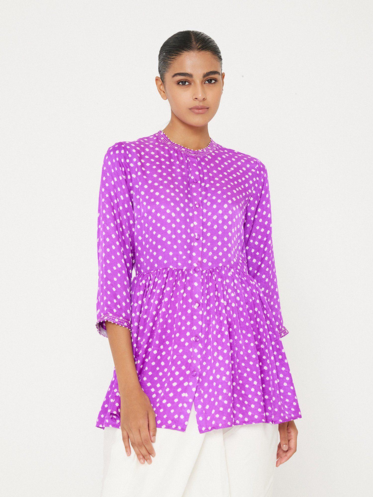 purple bandhani print tunic