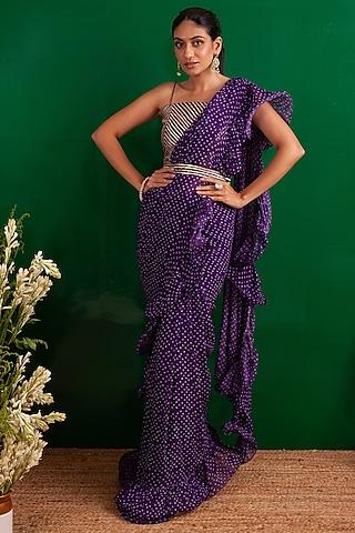 purple bandhani printed draped saree