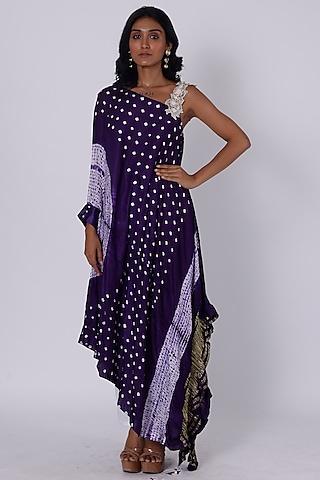 purple bandhani printed tunic set