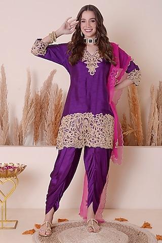 purple bemberg silk & modal satin embroidered kurta set
