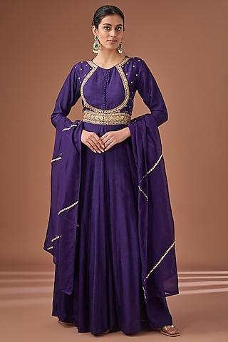 purple bemberg silk gota patti & sequins embroidered anarkali set
