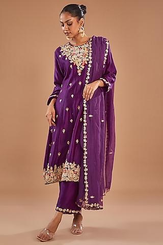 purple bemberg silk gota patti embroidered anarkali set