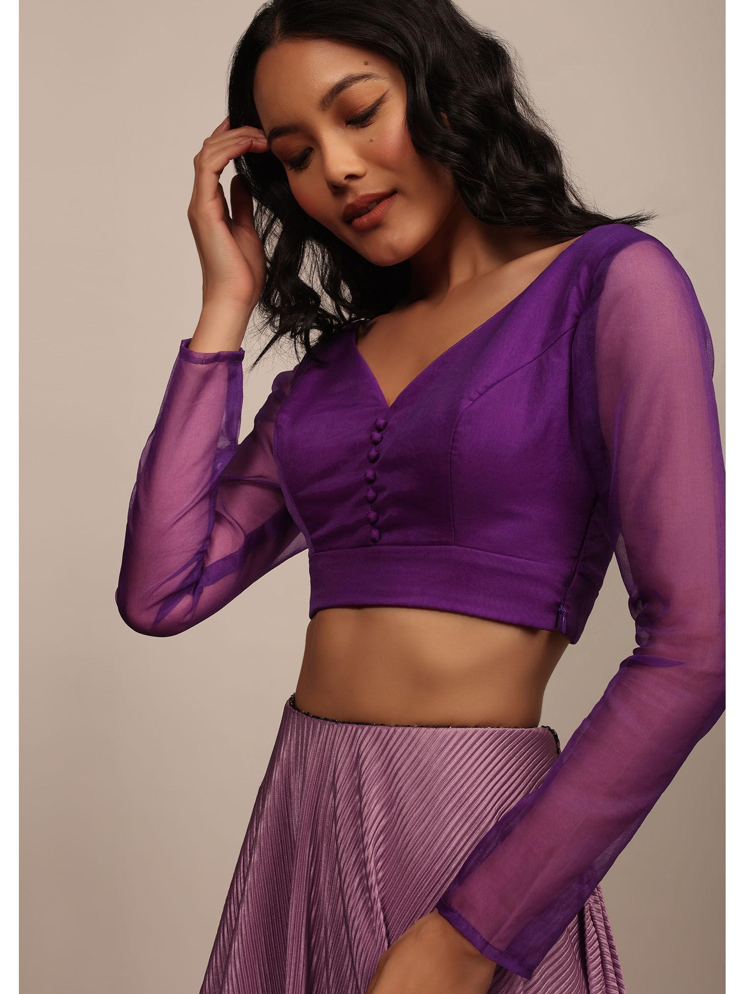 purple blouse in organza with v neckline