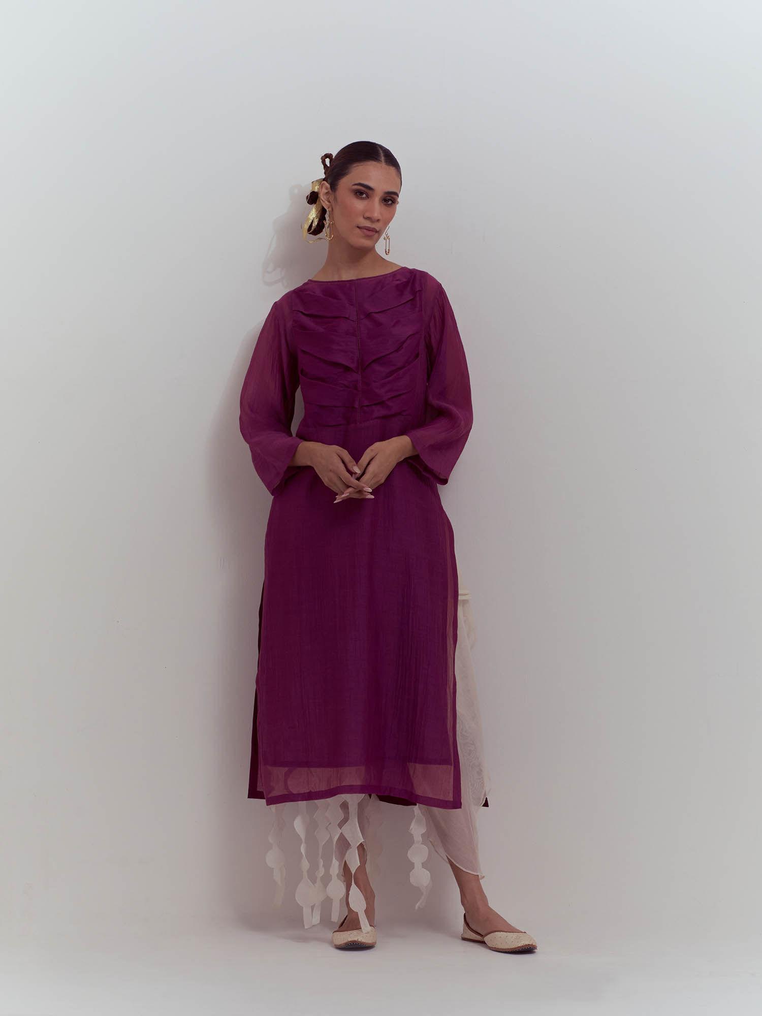 purple botanical delight kurta with slip (set of 2)