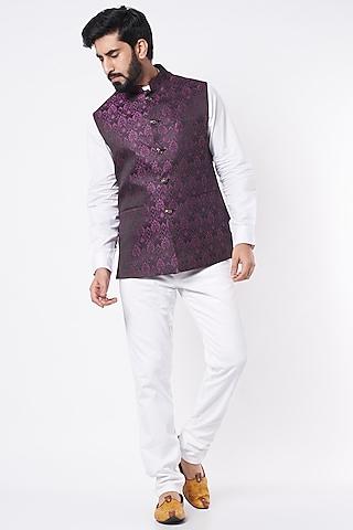 purple brocade bundi jacket for boys