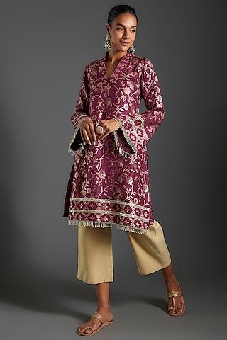 purple brocade kurta set